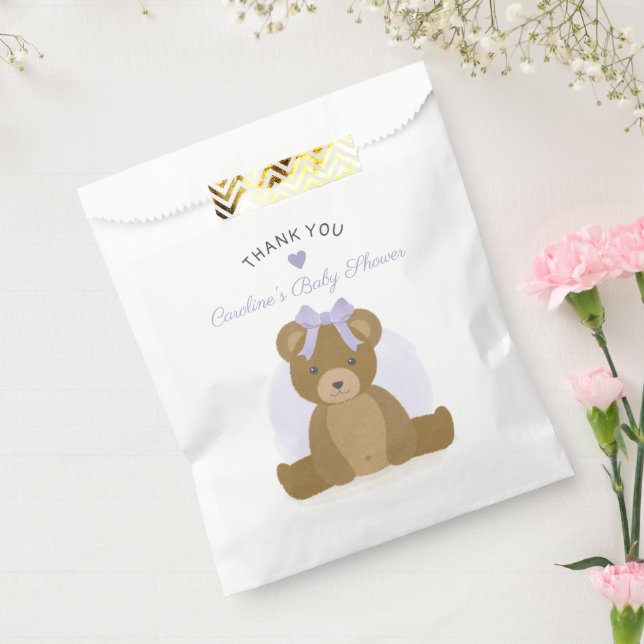 Sachets En Papier Teddy Ours pourpre Bow fille Baby shower Merci (Scellé)