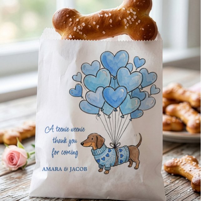 Sachets En Papier Teenie Weenie Thank You Dachshund Baby Boy Doggie (Favor  "doggie" Bags - Teenie Weenie Sweetheart Dachshund Gender Reveal collection by Darling & May)