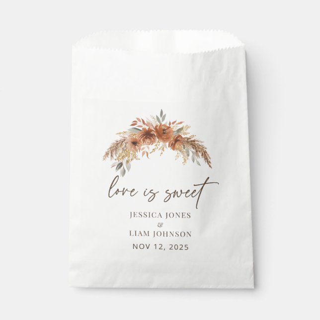 Sachets En Papier Terracotta Boho Fall Floral Mariage L'amour est do (Devant)