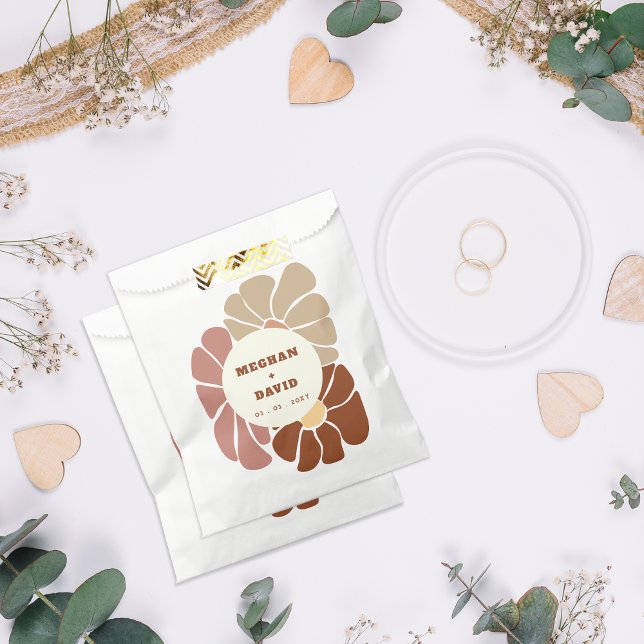 Sachets En Papier Terracotta Retro Super Boho Chic Floral Mariage (Terracotta Retro Groovy Boho Chic Floral Wedding Favor Bag)