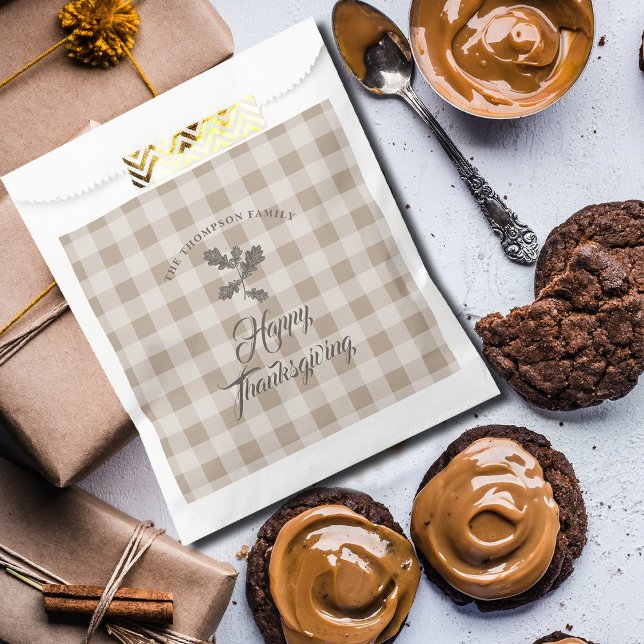 Sachets En Papier Thanksgiving Fall Folid Feuilles Brown Plaid (Thanksgiving Fall Foliage Leaves Brown Plaid Favor Bag)