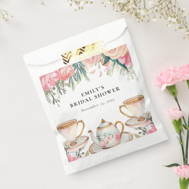 Sachets En Papier Thé dansant élégant et floral pour la fête de mari (Scellé)