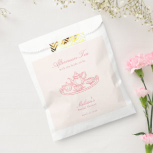 Sachets En Papier Thé de l'après-midi Mariage Rose Dessiné à la Main