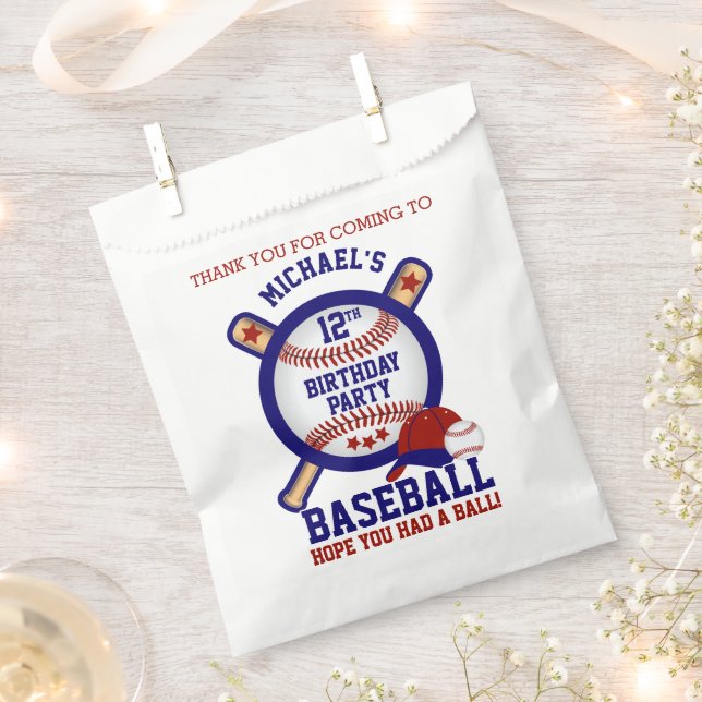 Sachets En Papier Thème d'anniversaire Baseball ⚾ - Rouge, Merci (Coupé)