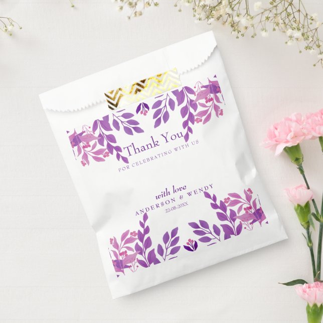 Sachets En Papier Thème Mariage Feuille violet (Scellé)