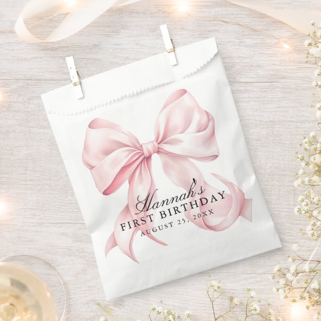 Sachets En Papier Thème Ruban Coquette Rose (Coupé)