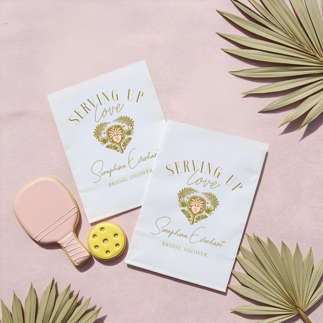 Sachets En Papier Tirée rétro palmier tropical douche de mariée de p (Retro Tropical Palm Tree Pickleball Bridal Shower Favor Bag)