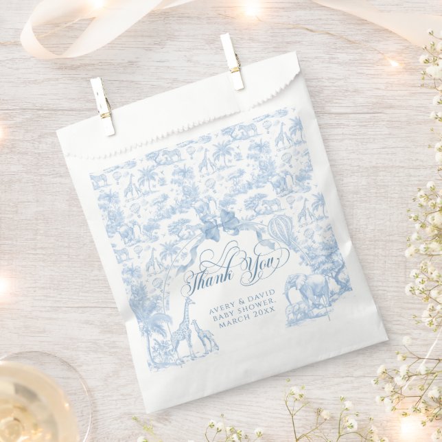 Sachets En Papier TOILE Bleu Safari animal bébé garçon douche (Coupé)