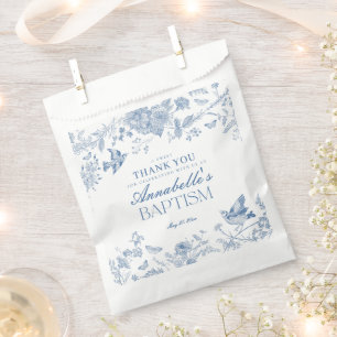 Sachets En Papier Toile Bleue De Jouy Baptême Floral Dessert