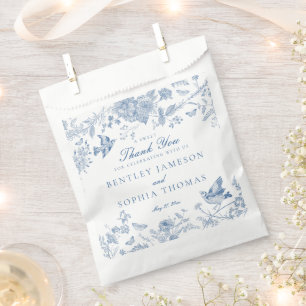 Sachets En Papier Toile de Jouy Bleue Florale Dessert de Mariage