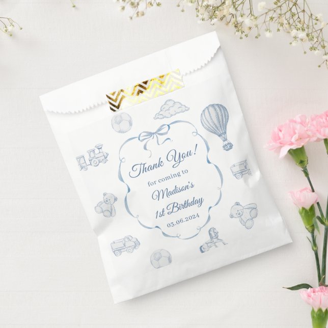 Sachets En Papier Toile De Jouy Blue Bow Birthday Party  (Scellé)