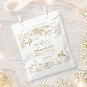 Sachets En Papier Toile D'Or De Jouy Flore Baptême Dessert