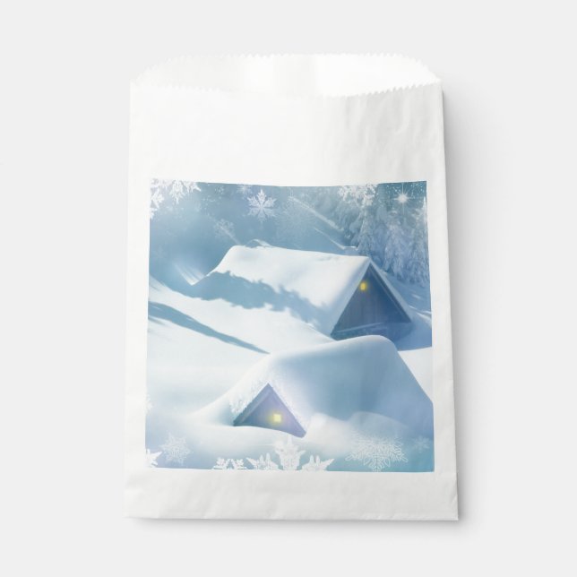 Sachets En Papier Toit enneigé dans une forêt (Devant)