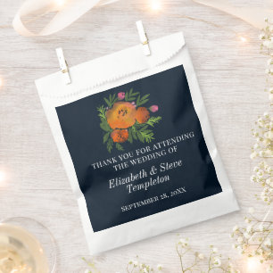 Sachets En Papier Tons Terre Brûlé Orange Marine Floral Mariage