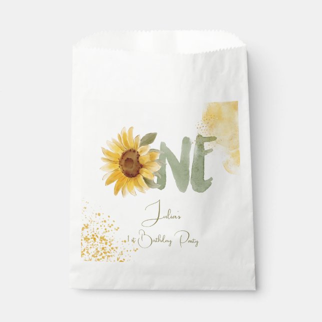 Sachets En Papier Tournesol d'aquarelle premier anniversaire (Devant)