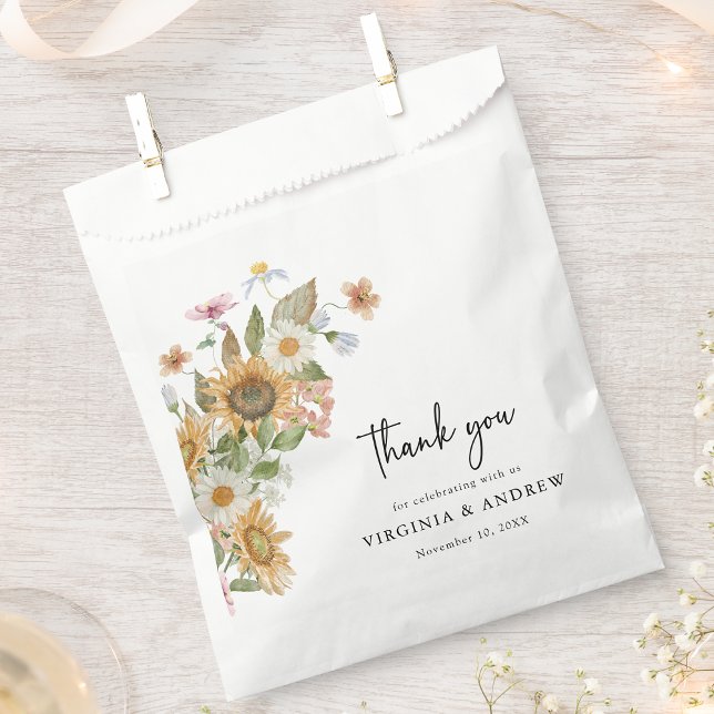 Sachets En Papier Tournesol Élégant (Elegant Sunflower Wildflower Thank You Favor Bag by Painted Paperie
)