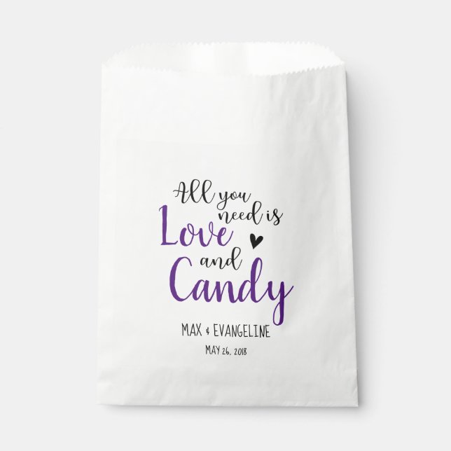 Sachets En Papier Tout ce dont vous avez besoin est Amour et bonbons (Devant)