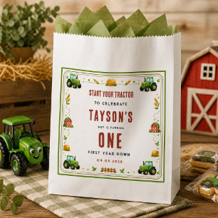 Sachets En Papier Tracteur Vert Rustique Première Année Thème de la