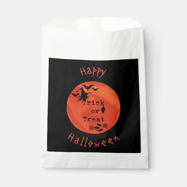 Sachets En Papier Trick ou Treat with Witch & Bats on Orange Moon (Devant)