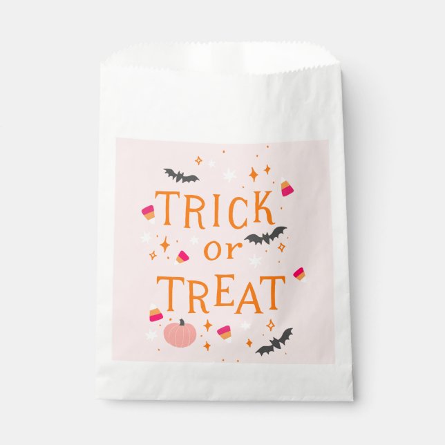 Sachets En Papier Tricoter Ou Traiter L'Halloween Rose (Devant)