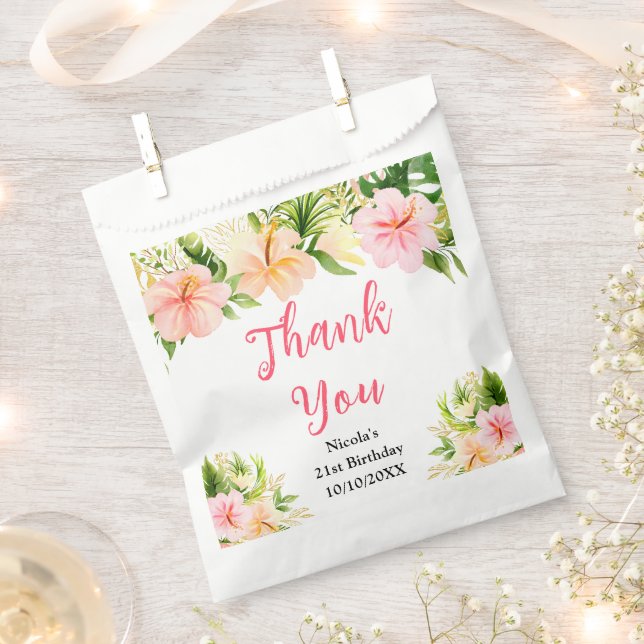 Sachets En Papier Tropical Jungle Floral Birthday Thank You (Coupé)