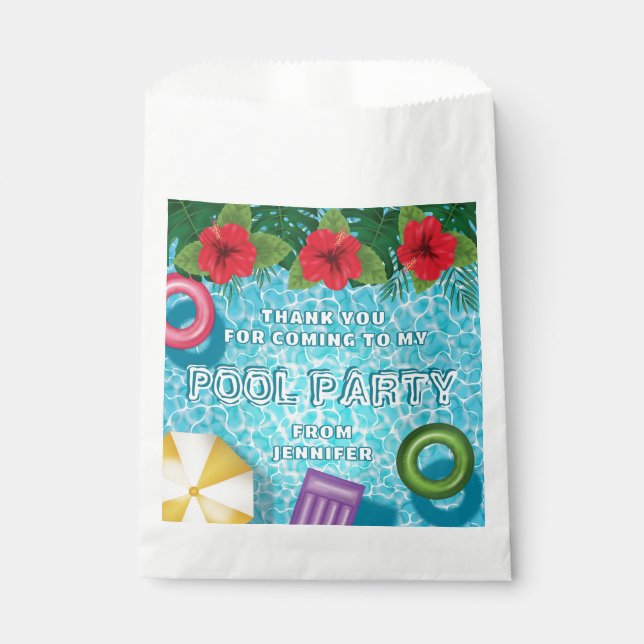 Sachets En Papier Tropical Summer Swimming Pool Party Thank You (Devant)