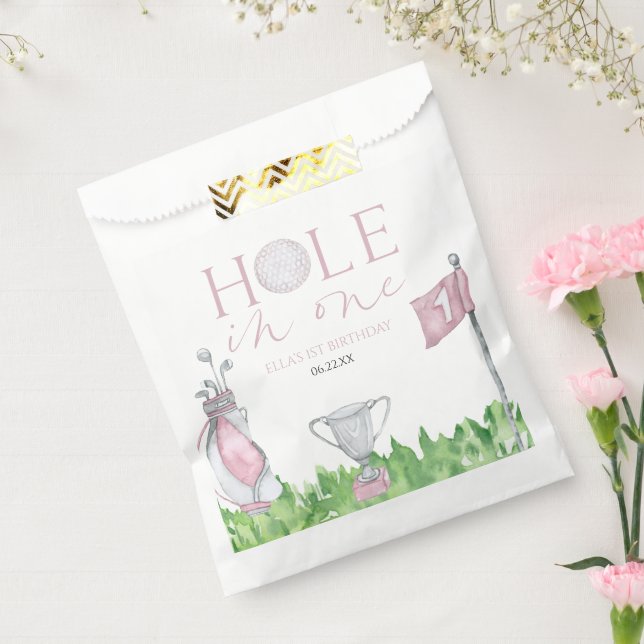 Sachets En Papier Trou en un rose Golf 1er anniversaire (Scellé)