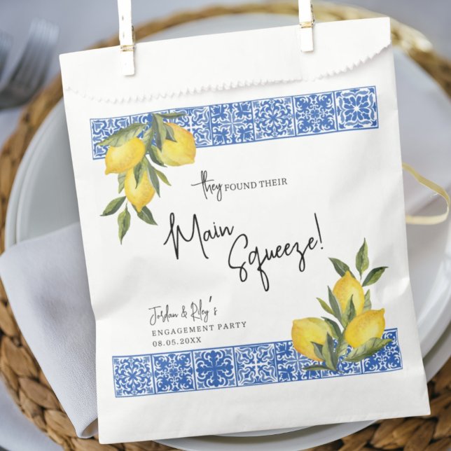 Sachets En Papier Trouvé Main Squeeze Lemon & Blue Tile Fiançailles (Créateur téléchargé)