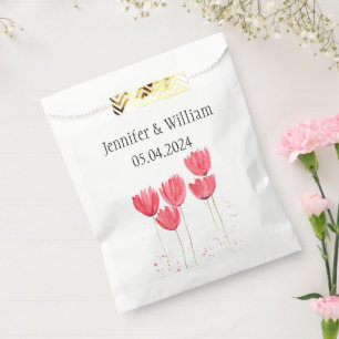 Sachets En Papier Tulipes fleurs aquarelle rose Rustique Mariage
