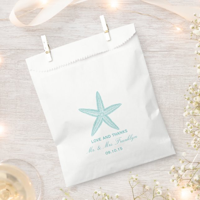 Sachets En Papier Turquoise Starfish Beach Wedding Favor Bag (Coupé)