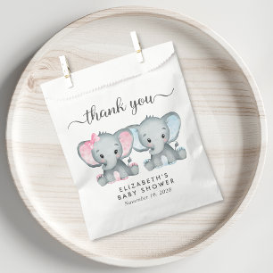 Sachets En Papier Twin Elephant Baby Girl Boy Shower Merci