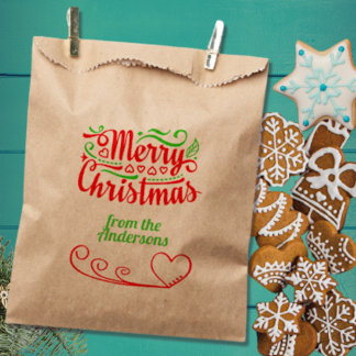 Sachets En Papier Typographie de Noël rouge et vert Sac Kraft