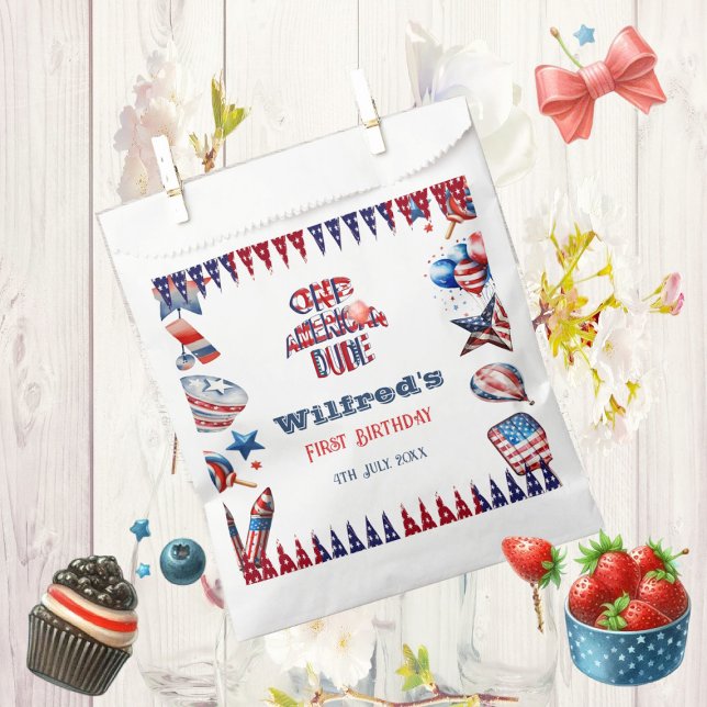 Sachets En Papier Un Américain Dude 4 Juillet Rouge Blanc Bleu Anniv (One American Dude 4th July Red White Blue Birthday Favor Bag)