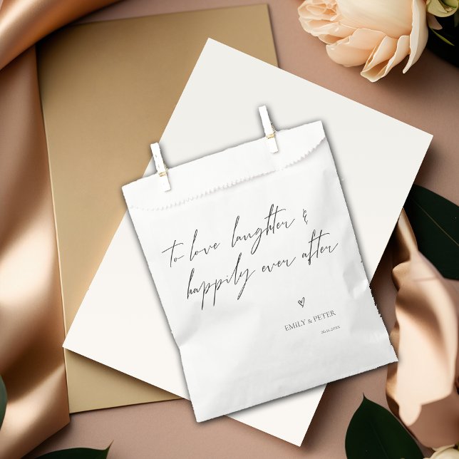Sachets En Papier Un Amour Minimal Rire Heureusement Joyeux Fête De  (Minimal Love Laughter Happily Ever Wedding Party Favor Bag)