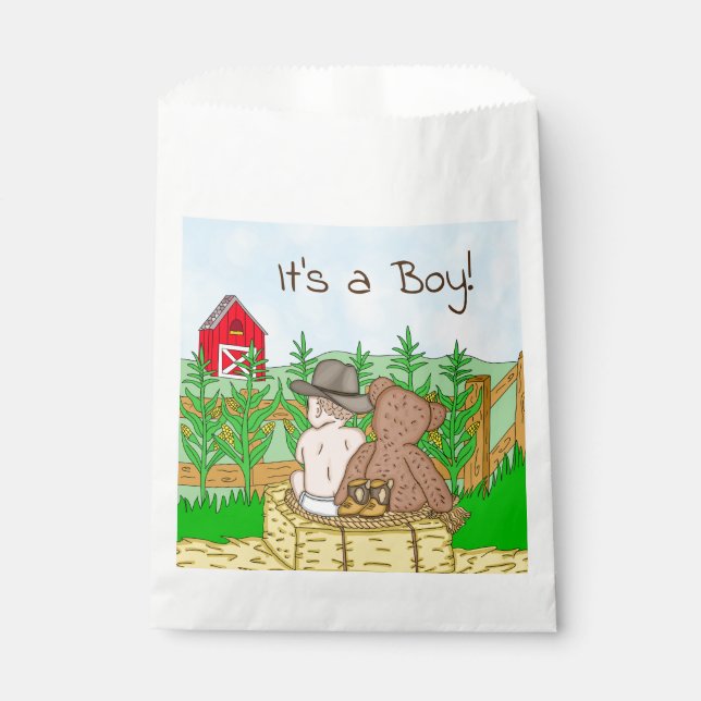 Sachets En Papier Un garçon | BABY SHOWER | Lil Cowboy Teddy Bear (Devant)
