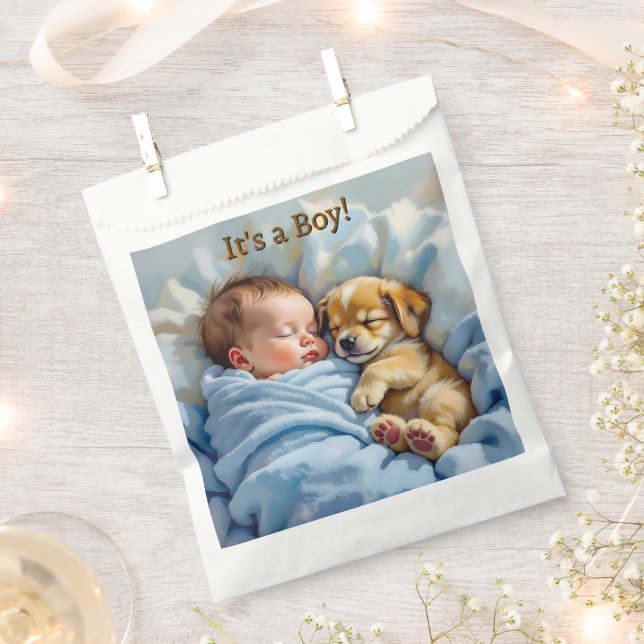 Sachets En Papier Un garçon | Merci baby shower (Coupé)