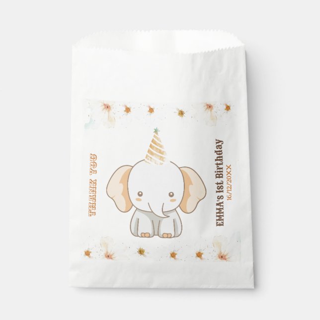 Sachets En Papier Un joli éléphant sauvage 1er anniversaire (Devant)