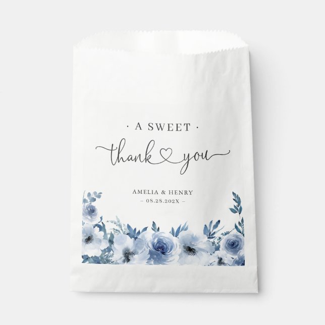 Sachets En Papier Un Merci doux | Boho Dusty Blue Floral Mariage (Devant)