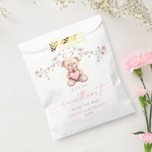 Sachets En Papier Un petit ours en peluche rose pour une baby shower