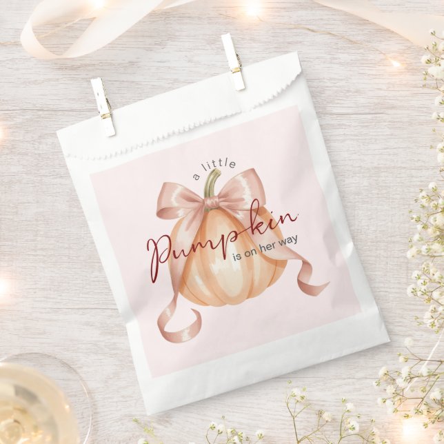 Sachets En Papier Un peu Citrouille Bow Baby shower rose aquarelle (Coupé)