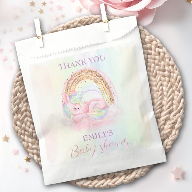 Sachets En Papier Unicorn Pastel Gold Rainbow Baby shower (Unicorn Pastel Gold Rainbow Baby Shower Favor Bag)