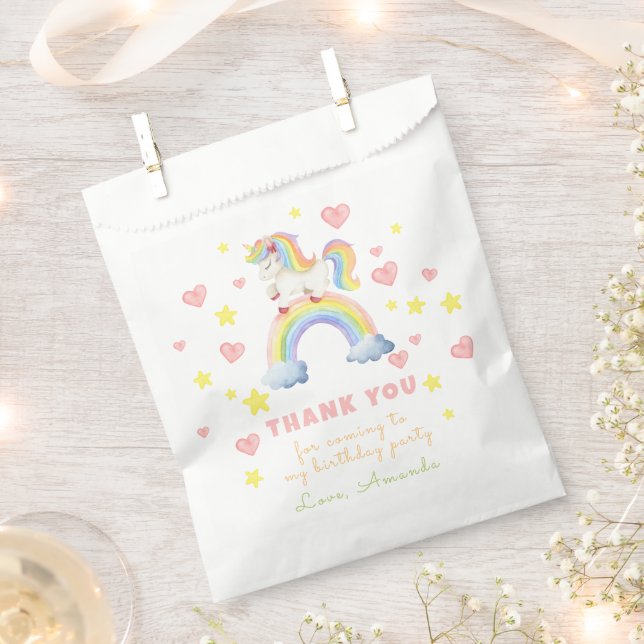 Sachets En Papier Unicorn Rainbow Magic One First Birthday Merci (Coupé)