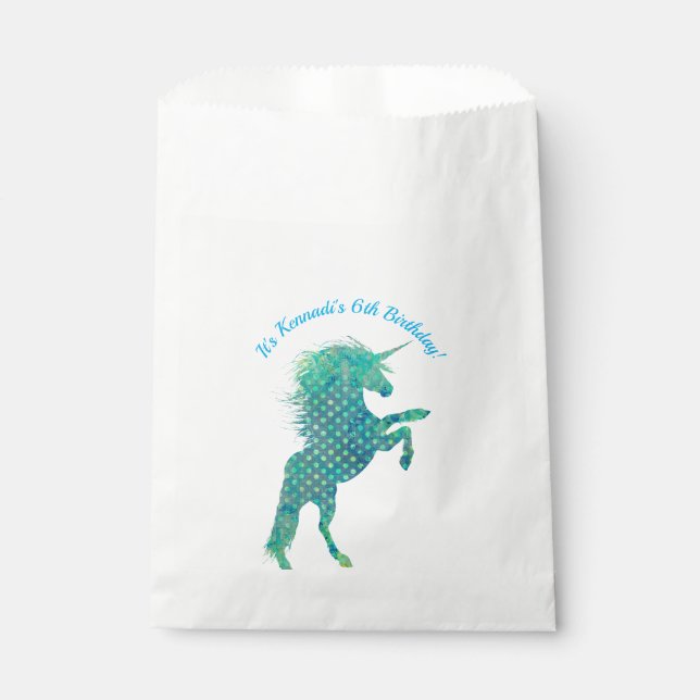 Sachets En Papier Unicorne bleue, Anniversaire (Devant)