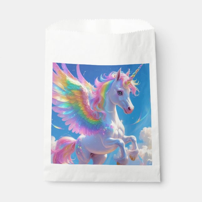 Sachets En Papier Unicorne de la danse ailée arc-en-ciel (Devant)