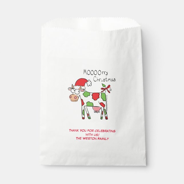 Sachets En Papier Vache Drôle Caricature Noël (Devant)
