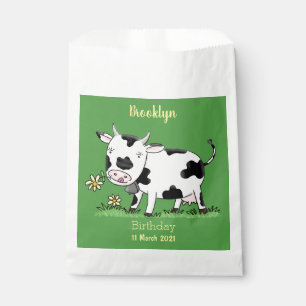 Sachets En Papier Vache mignonne en vert dessin animé sur le terrain