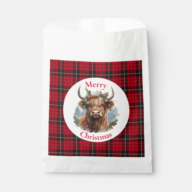 Sachets En Papier Vache rouge À damiers Noël Highlander (Devant)