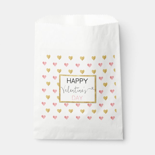 Sachets En Papier Valentine's Day Gold Rose Parties scintillant Coeu (Devant)