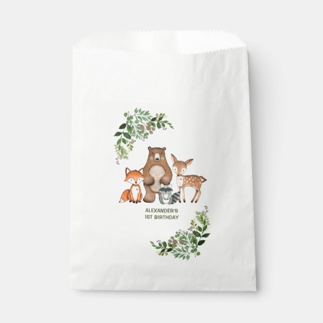 Sachets En Papier Végétation Bois Animaux Baby shower d'anniversaire (Devant)