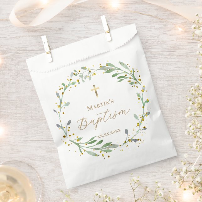 Sachets En Papier verdure couronne Baptême (Coupé)